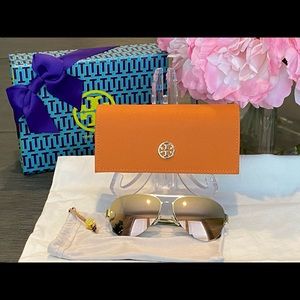 Tory Burch gold mirrored aviator sunglasses